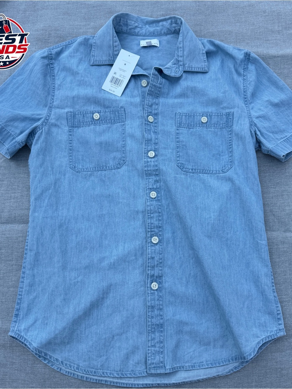 Light Blue Short-Sleeve Denim Shirt Size S